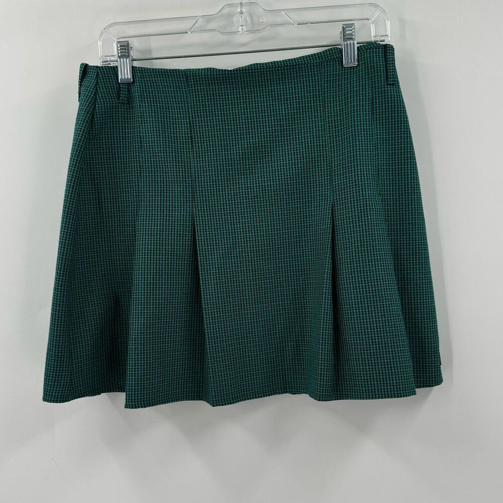 Urban outfitters green and blue houndstooth pleated mini skirt